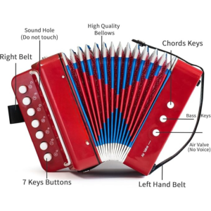 Accordion Instrument Toys 10 Keys Button Small Accordion for Boys & Girls